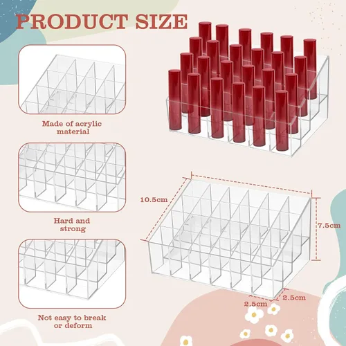 Vista 2 de MAQUITA Organizador de lápiz labial, 4 piezas, 24 ranuras, acrílico para lápiz labial, maquillaje, estuche organizador de exhibición, caja