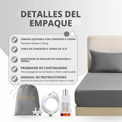 Vista 5 de Sábanas de tierra tamaño Queen, 20% fibra plateada, color gris