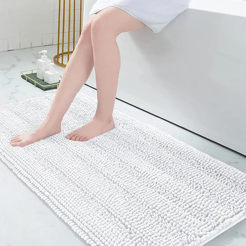 Vista 216 de Grandaily Alfombras de baño de felpilla a rayas de 24 x 16 pulgadas, extra gruesas y suaves, absorbentes, parte trasera de goma, alfombra de ducha