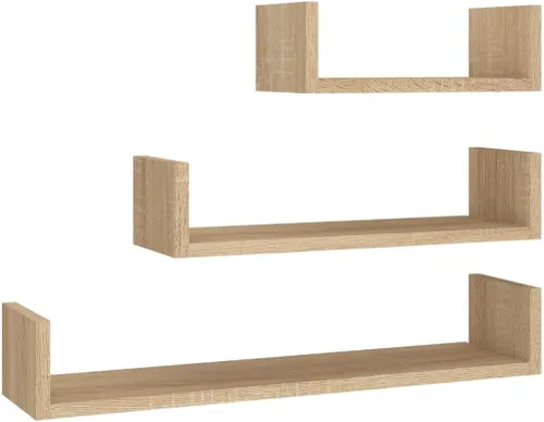 Vista 10 de 3-Piece Black Wall Display Shelf Set, Engineered Wood Large Wall-Mounted Shelves for Living Room, Bedroom, Kitchen, Office, Modern Matte Finish