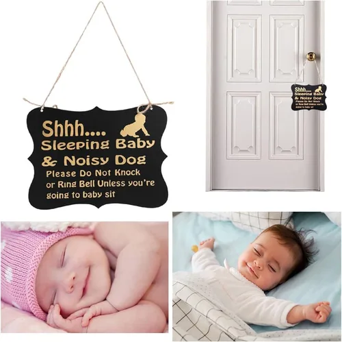 Vista 6 de Letrero de bebé para puerta delantera, letrero de puerta de bebé con texto en inglés «Shhh Sleeping Baby», letrero de «No molestar», letrero