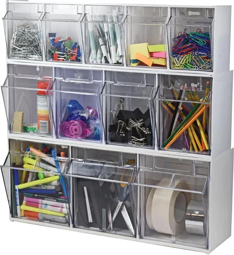 Vista 5 de Deflecto Papeleras inclinables, 3 cubos entrelazados, 24 "x 7" x 9.5 ", blanco (20303OP)