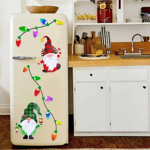 Vista 3 de 43 piezas de decoraciones navideñas para auto y refrigerador: set de accesorios con imanes reflectantes en forma de bombilla y gnomo, decoración