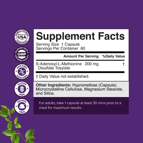 Vista 8 de Sam-E - Suplemento de apoyo al estado de ánimo de 200 mg - S-adenosil metionina Sam-E Suplemento para relajación natural para estimular el estado