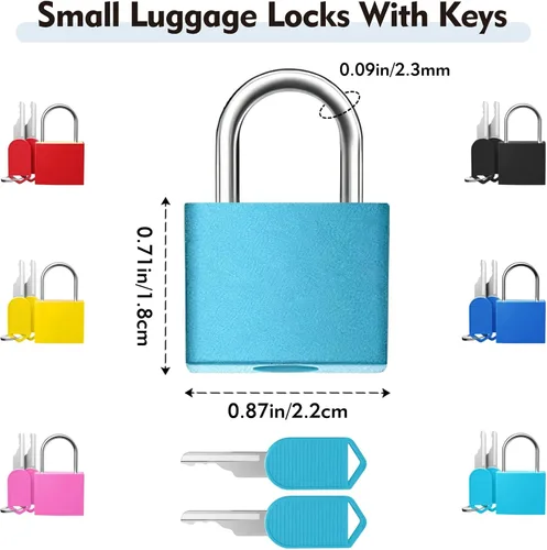 Vista 2 de 6 cerraduras de equipaje pequeñas con llaves cubiertas de plástico Mini candado para maleta, mochila y caja