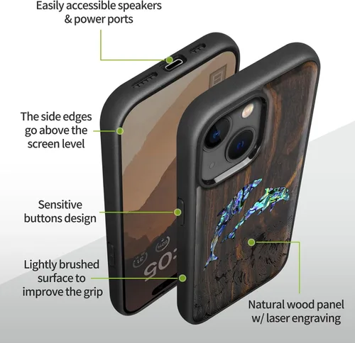 Vista 6 de Carveit Funda magnética protectora de madera de diseñador para iPhone 14 [grabado de madera e incrustaciones de carcasa] compatible con iPhone 14