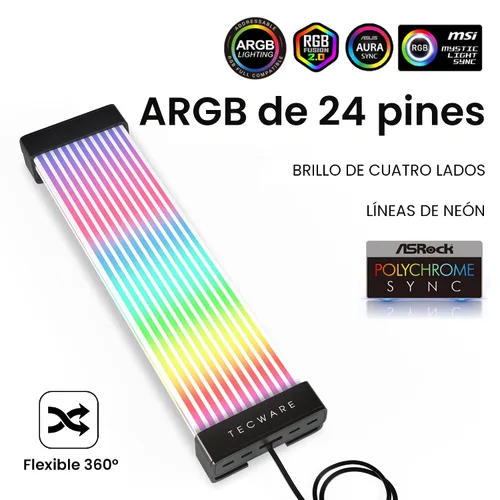 Vista 2 de TECWARE Kit de cubierta de cable RGB Flex Compatible con placa base de 24 pines y GPU de 8 pines/16 pines Extensión de cable PSU ARGB
