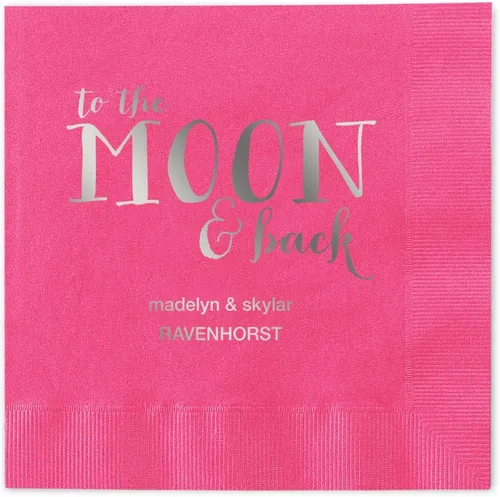 Vista 2 de Moon And Back - Servilletas de cena personalizadas, 100 servilletas negras de papel de 3 capas con elección de papel de aluminio/servilletas