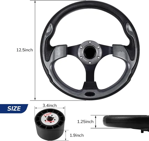 Vista 2 de 12.5 Inch Boat Steering Wheel with 3/4“ Axle Marine Steering Wheel Adapter, Yachts, Pontoon Boats Gris