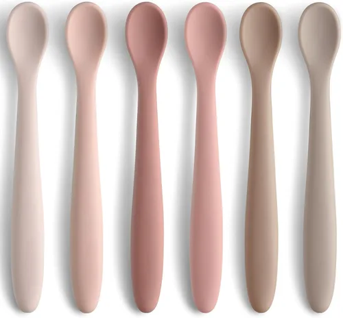 Vista 9 de 6 piezas de cucharas de silicona para alimentación de bebé, primera etapa con punta suave fácil para las encías, cuchara de entrenamiento
