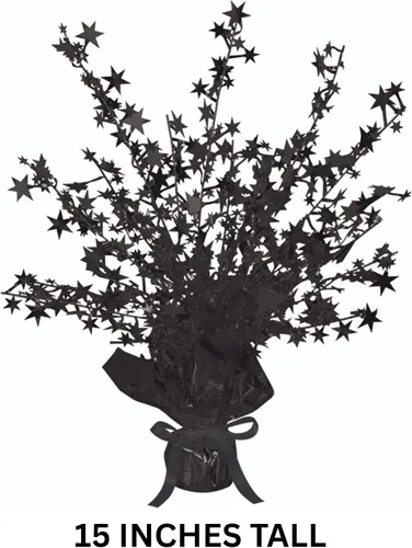 Vista 2 de Beistle Centro de mesa Black Star Gleam N Burst – Decoración de mesa de alambre ajustable con base ponderada en aerosoles de estrellas para premios
