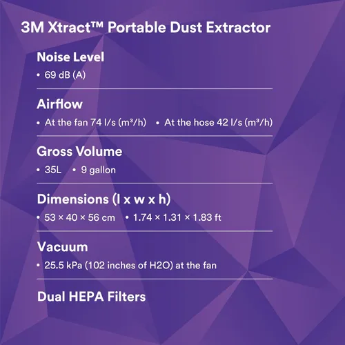 Vista 8 de 3M Xtract - Extractor de polvo portátil, 64256, 9 galones/35 litros, aspiradora industrial con limpieza automática de filtro sin interrupción