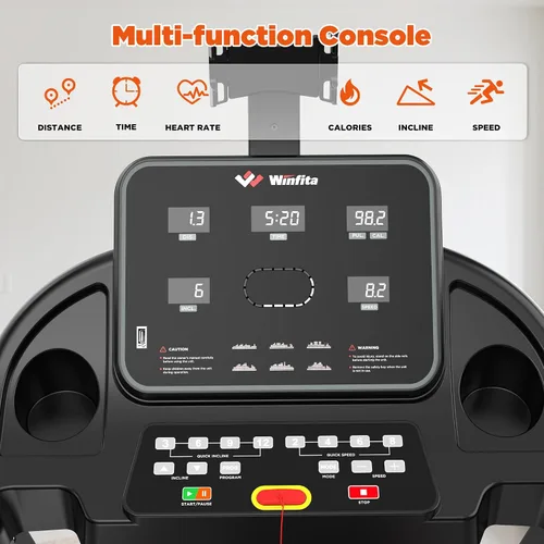 Vista 6 de 3.5HP Folding Treadmill Auto Incline, 300lbs, 8MPH, 17" Belt,64 Programs