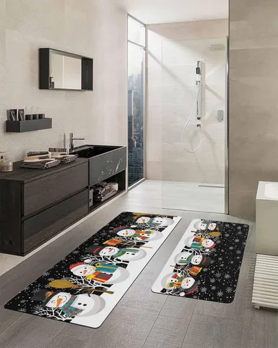Vista 2 de Tapete de baño de muñeco de nieve negro para bañera, antideslizante, secado rápido y absorbente, tierra de diatomeas, fregadero, dormitorio, cocina