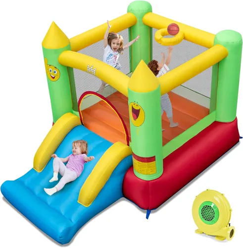 Vista 19 de BOUNTECH Casa inflable de rebote para niños de 3 a 12 años para interiores y exteriores con soplador de 480 W, área de salto, tobogán, juego