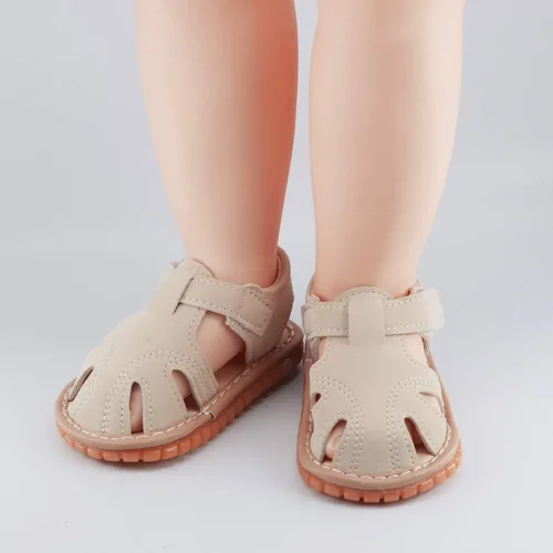 Vista 2 de SOFMUO Sandalias chirriantes antideslizantes con suela de goma suave y puntera cerrada, zapatos de verano al aire libre para niños pequeños