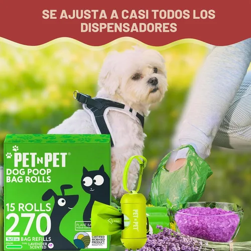 Vista 6 de Bolsas de caca para perros Pet N Pet, rollos de bolsas de caca para perros con aroma a lavanda verde, 270 unidades, bolsa para perros, bolsa
