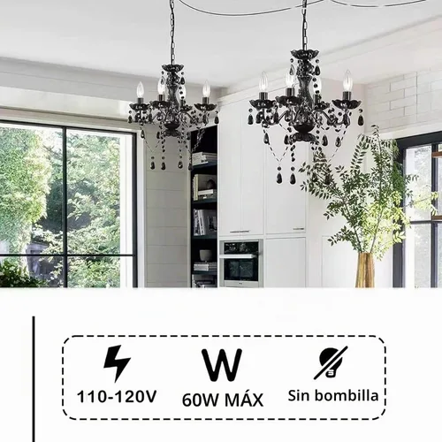 Vista 3 de Alighting Candelabro pequeño negro con 4 luces para enchufar, candelabros de cristal para comedor