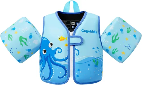 Vista 14 de Gogokids Chaleco de natación para bebé, flotadores para niños de 33-66 libras, chaqueta de natación para niños con alas de agua para niños de 2 3 4