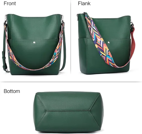 Vista 2 de BROMEN Bolsa Hobo para mujer, diseñada con cuero vegano, de hombro, bandolera