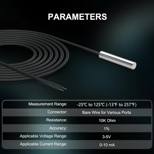Vista 3 de DROK Sonda de sensor de temperatura de 10 K 3 piezas, sonda de temperatura NTC impermeable de acero inoxidable de 1 metro para varios dispensadores