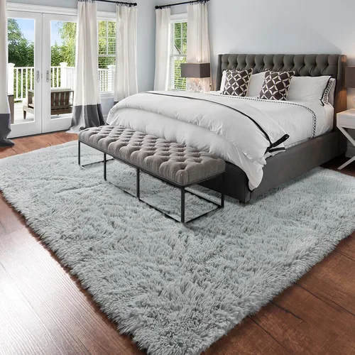 Vista 5 de Alfombra gris claro para dormitorio, 5 x 7 pies, esponjosa, peluda, rectangular, para sala de estar, para habitación de niños, para cuarto de bebé