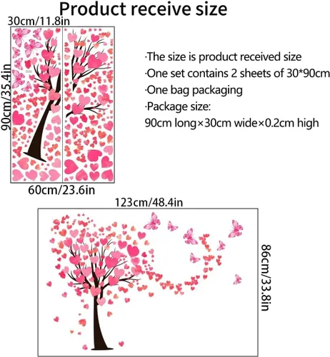 Vista 7 de Calcomanía de pared de árbol de corazón rojo para el día de San Valentín, 48.4 x 33.8 pulgadas, calcomanías de corazón para decoración de fiesta