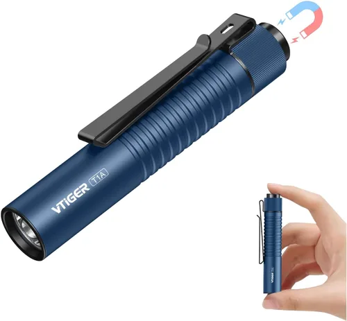 Vista 10 de VTIGER T1A Mini Linterna EDC de Bolsillo con Clip, 1300 Lúmenes Linterna Compacta AA Recargable LED Pequeña, Interruptor de Cola Súper Brillante