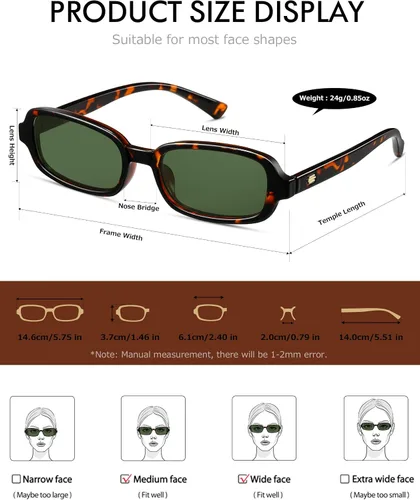 Vista 3 de Gafas de sol rectangulares para mujer, estilo retro de los años 90, pequeñas gafas de sol cuadradas con protección UV400, CL005