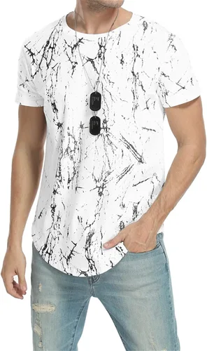 Vista 4 de Aiyino Men's Hipster Hip Hop Ripped Round Hemline Pattern Print T Shirt