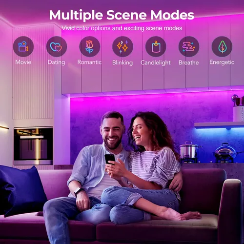 Vista 7 de LUXONIC Tira de luz LED de neón, tira de luz RGB impermeable de 16.4 pies con aplicación/control remoto, luces de cuerda flexible de 24 V, múltiples