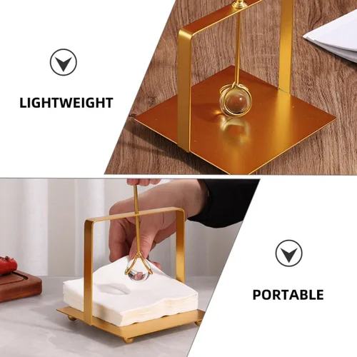 Vista 7 de Metal Napkin Stand Decorative Tissue Dispenser with Weight, Gold Square Desktop Napkin Holder for Restaurant, Bar, and Home Table Organizer