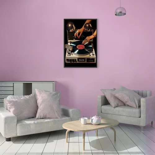 Vista 4 de Pósteres de lienzo de vinilo de música retro, tocadiscos de música de los años 70, arte de pared de disco con estampado estético de leopardo Multi 01