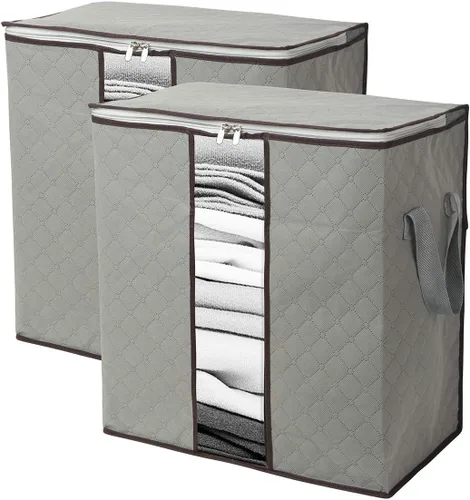 Vista 8 de Szxc Paquete de 2 bolsas de almacenamiento plegables grandes, horizontales + erectas para edredón, manta, ropa, almohada, ventana transparente