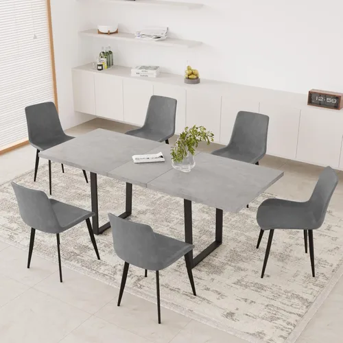 Vista 17 de ZckyCine Conjunto moderno de mesa de comedor de 5 piezas con mesa rectangular de madera y 4 sillas tapizadas en cuero, capacidad para 4 personas