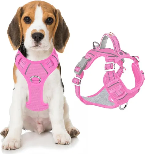 Vista 48 de BARKBAY Arnés Oxford sin tirones para perro con bolsillo para etiqueta de identificación, resistente, reflectante, fácil control para perros grandes