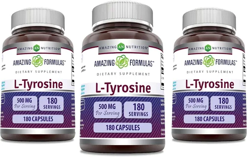 Vista 6 de Amazing Formulas - Suplemento de aminoácidos L-tirosina 500 mg por porción 180 cápsulas Sin OMG Sin gluten Fabricado en Estados Unidos