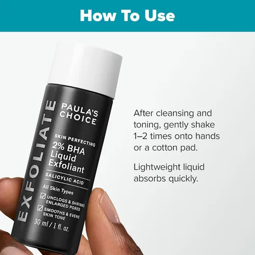 Vista 4 de Paula's Choice Skin Perfecting - Exfoliante líquido BHA al 2%, exfoliante facial de ácido salicílico para poros dilatados, tamaño de viaje 1 onza