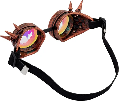 Vista 34 de Gafas de caleidoscopio retro con pinchos, gafas de cristal arcoíris steampunk estilo soldadura, gafas de cosplay punk