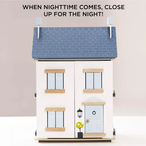 Vista 6 de Le Toy Van - Casa de muñecas de madera Sky - Casa de sueños para niños - 2 pisos con ático - Llena de accesorios para casa de muñecas - Adecuada