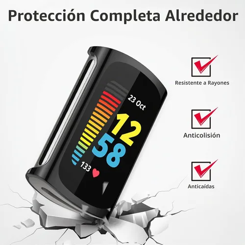 Vista 4 de Paquete de 3 protectores de pantalla para Fitbit Charge 6/5, funda protectora de poliuretano termoplástico (Negro)