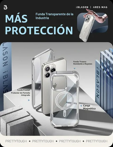 Vista 3 de i-Blason - Funda MagSafe para iPhone 15 Pro Max con protector de pantalla, color blanco