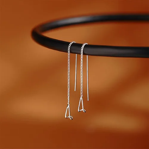 Vista 2 de Pendientes de Cadena SLUYNZ de Plata de Ley 925 con Hilo para Mujeres, Adolescentes, Pendientes Largos Colgantes, Pendientes de Línea, Pendientes