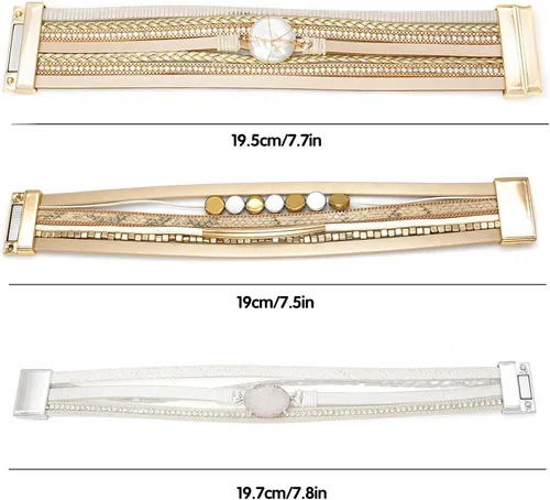 Vista 6 de Wovanoo Juego de 3 pulseras de cuero con cierre magnético, pulseras trenzadas para mujeres y niñas