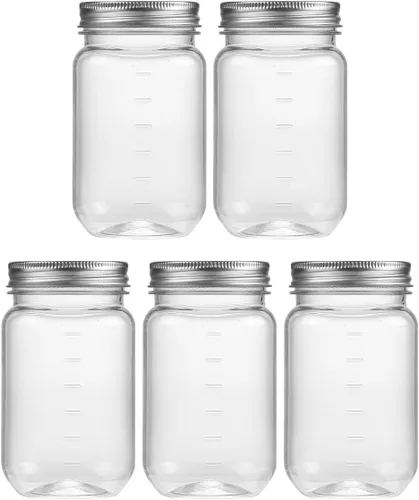 Vista 25 de Novelinks - Recipientes de plástico transparente (16 onzas) 5 Pack, Black, Plastic Containers with Lids, Decorative Jars, Storage Jars, Candy