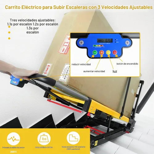 Vista 2 de Carretilla eléctrica para subir escaleras con 3 velocidades ajustables y capacidad de carga máxima de 440 libras, carrito plegable para subir