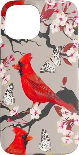 Vista 6 de Funda para iPhone 16 Women Girls Cardinals Red With Floral Butterfly