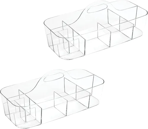 Vista 9 de mDesign Organizador de plástico dividido para arte y manualidades, con asa para oficina en casa y sala de estar, capacidad para lápices, crayones