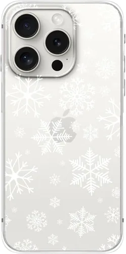Vista 3 de Blingy's Funda para iPhone 15 Pro, bonito patrón de Navidad con diseño de copos de nieve de invierno, funda protectora transparente de TPU suave