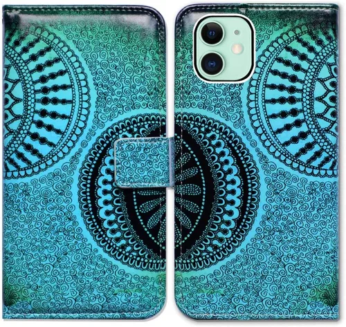 Vista 19 de Bcov Funda para iPhone 11, funda de piel con tapa y función atril para iPhone 11, diseño de flores y mariposas azules
